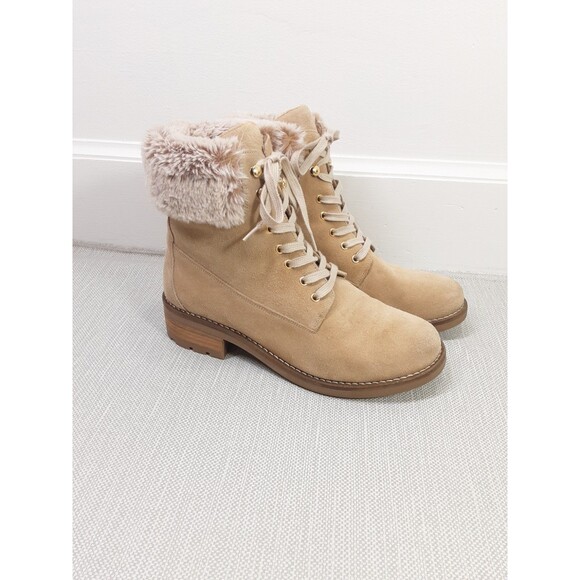 Antonio de Faria Shoes - Antonio De Faria Lexi Size 9 Tan Boots Leather Upper Suede Faux Fur Combat Moto